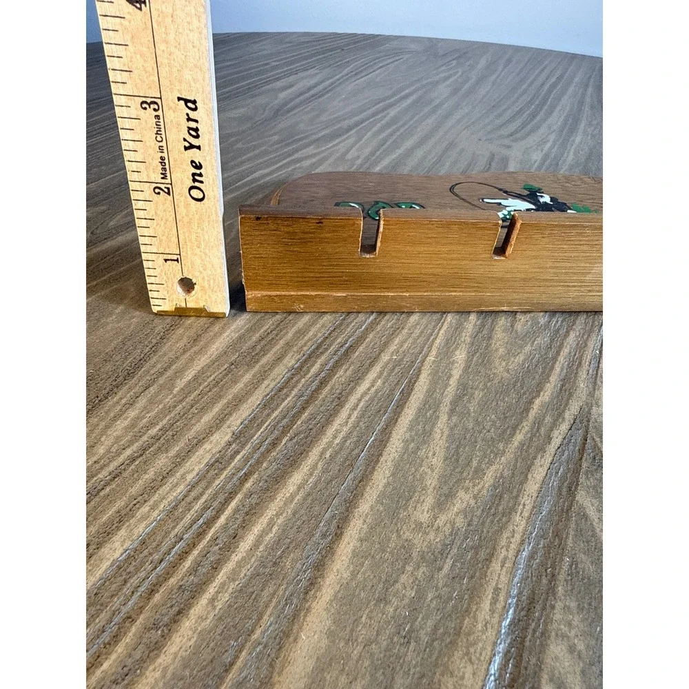 Vintage Mid Century Wooden Fishing Rod Rack Wall Mount 5-Slot Cabin Hand Painted